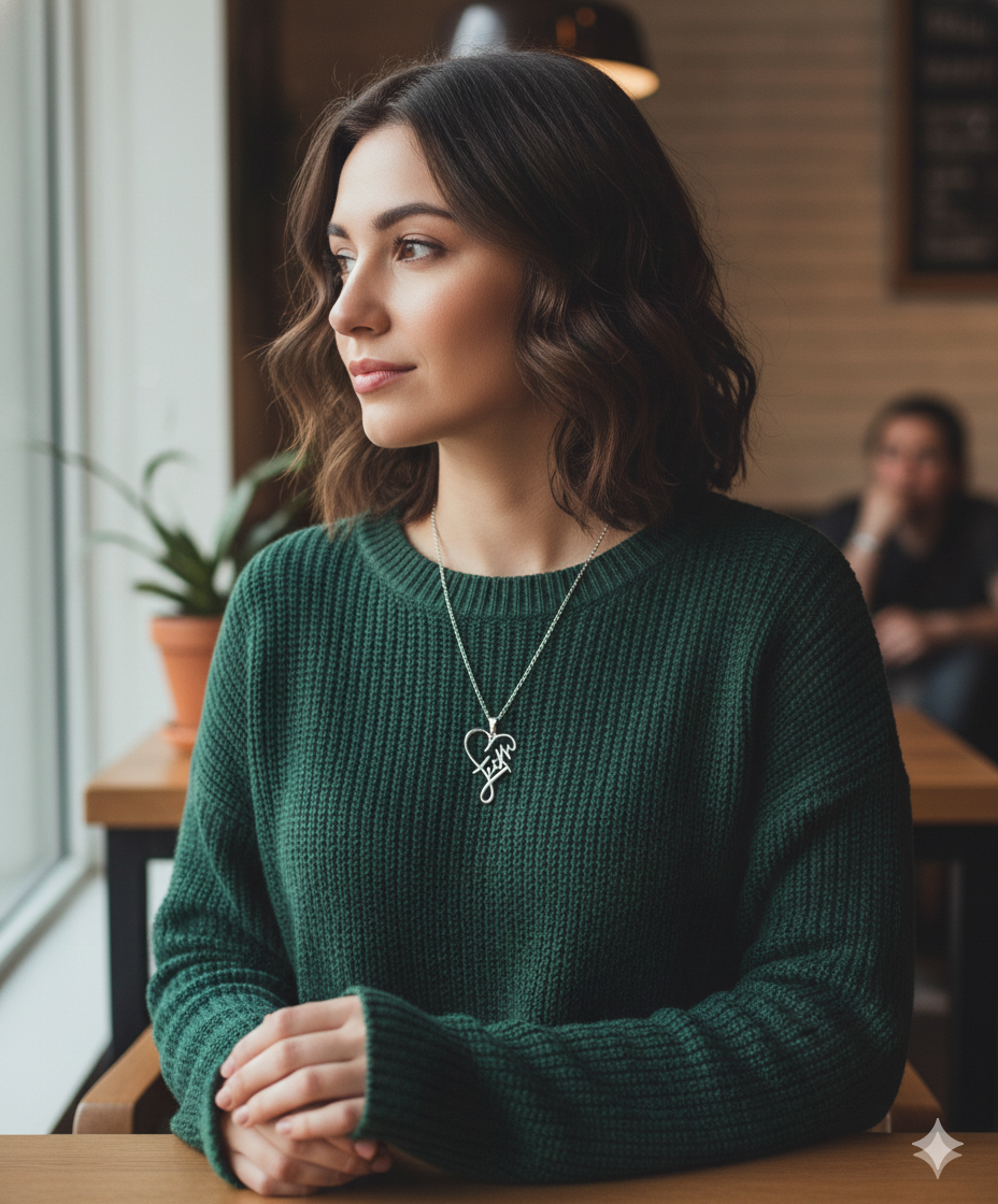 Elegant Silver-Tone "Faith" Script Heart Necklace