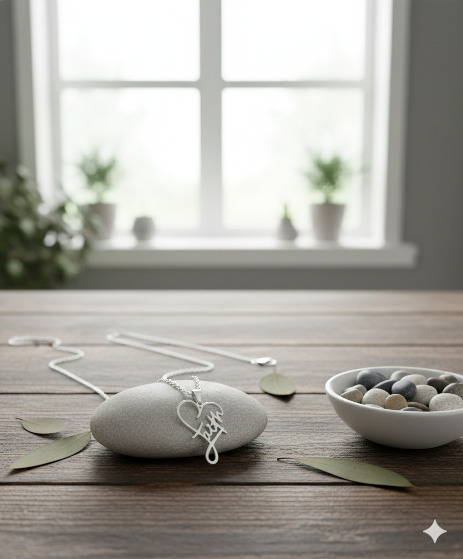 Elegant Silver-Tone "Faith" Script Heart Necklace