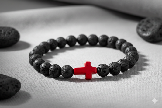 Faith & Fire: Lava Stone Cross Bracelet (Red Cross)