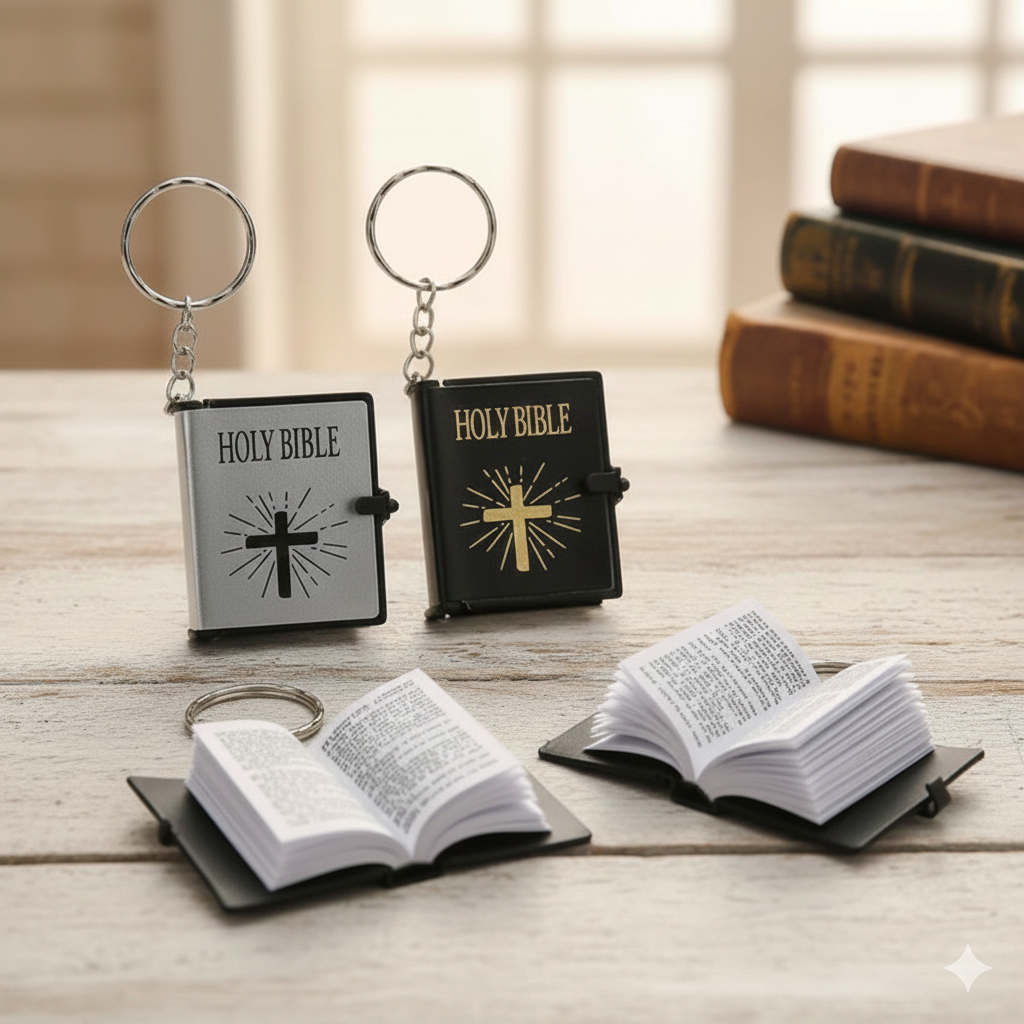 Holy Bible Miniature Keychain - Carry Your Faith Wherever You Go (Silver)