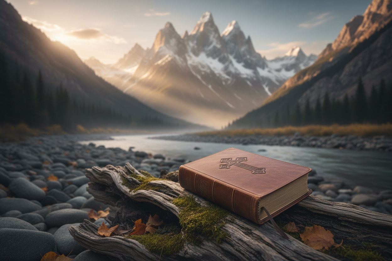 beautiful mountains with a closed bible